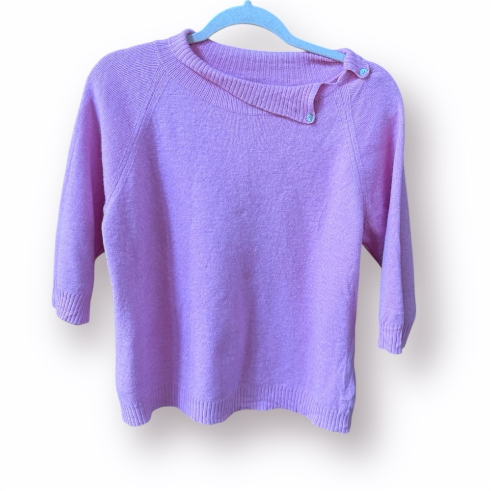 Olsen Europe pink merino wool blend knit pullover 3/4 sleeve sweater